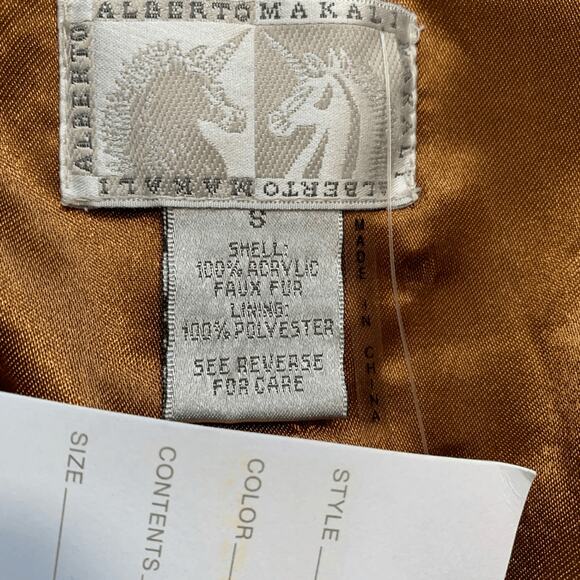 Vintage Y2K Alberto Makali Faux Fur Vest Tan Gray Cropped Tie Front Studded Boho - Picture 9 of 11